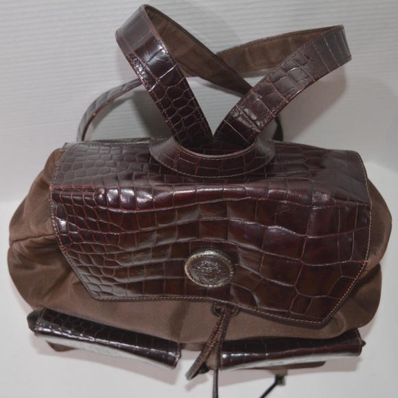 Gianni Versace Medusa Backpack Brown Nylon Leather Trim